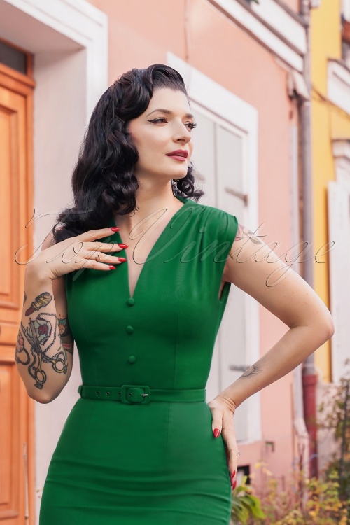Vintage Diva  - The Fiorella Pencil Dress in Emerald 4