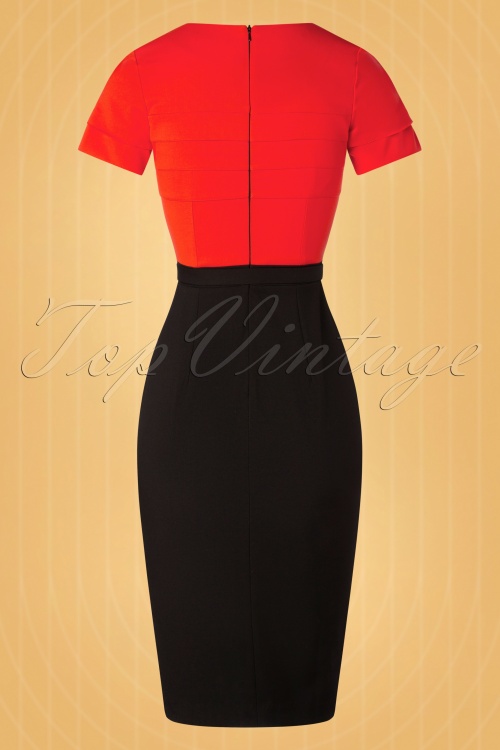 Vintage Diva  - The Riva Pencil Dress in Black and Fiery Red 6