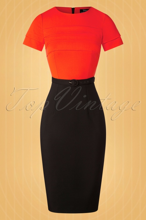 Vintage Diva  - The Riva Pencil Dress in Black and Fiery Red 4