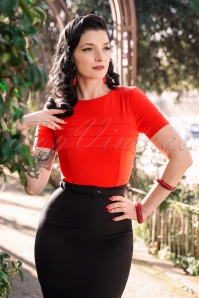 Vintage Diva  - The Riva Pencil Dress in Black and Fiery Red 2