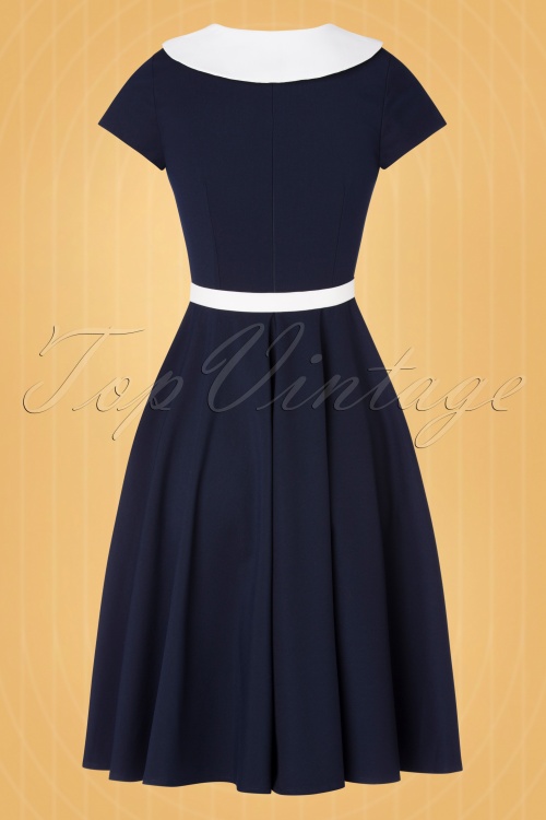 Vintage Diva  - De Vallea swing jurk in marineblauw 10