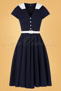 Vintage Diva  - De Vallea swing jurk in marineblauw 4