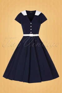 Vintage Diva  - De Vallea swing jurk in marineblauw 5