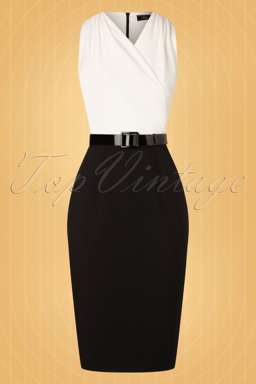 Vintage Diva  - The Nadine Pencil Dress in Black and Ivory 5
