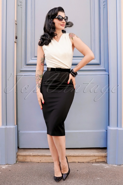Vintage Diva  - The Nadine Pencil Dress in Black and Ivory 3