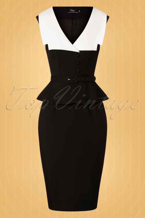 Vintage Diva  - De Lucile Pencil jurk in zwart en wit 4
