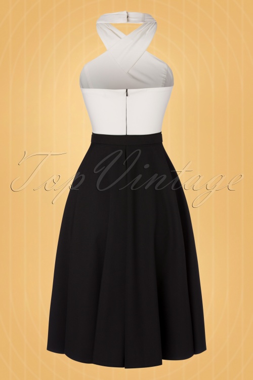 Vintage Diva  - De Rosetta Halter Swing jurk in zwart en ivoor 11