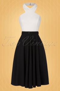Vintage Diva  - The Rosetta Halter Swing Dress in Black and Ivory 4
