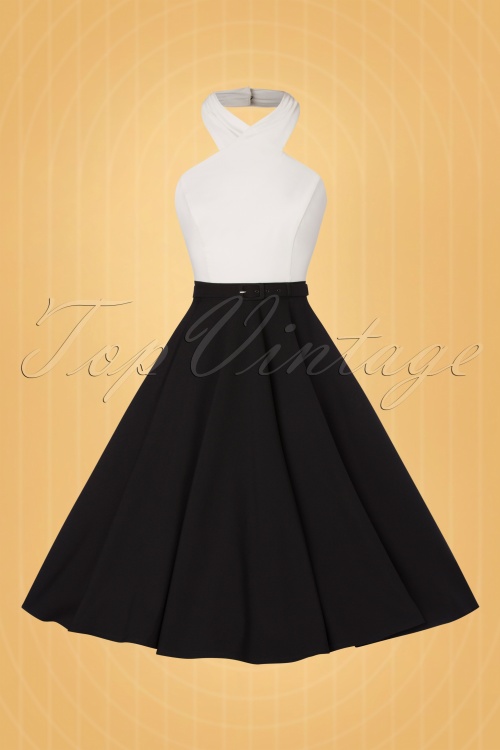 Vintage Diva  - The Rosetta Halter Swing Dress in Black and Ivory 6