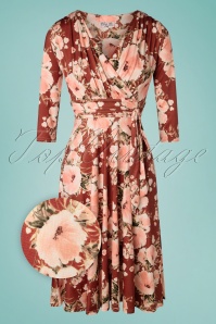 Vintage Chic for Topvintage - Caryl gebloemde swing jurk in kaneel