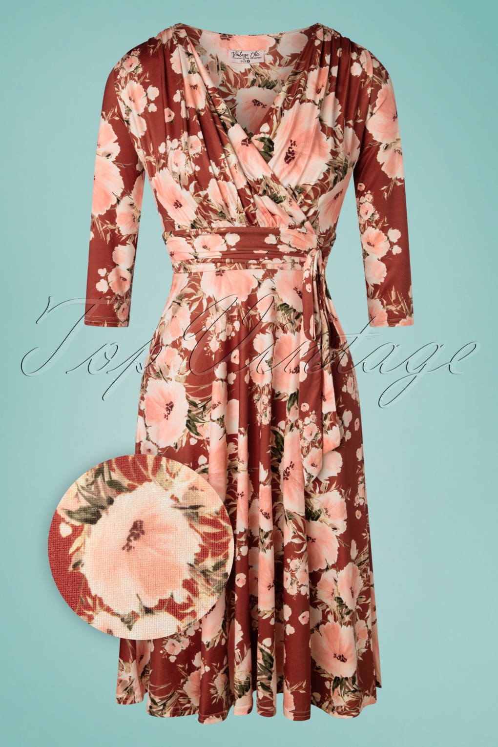 50s Caryl Floral Swing Dress in Cinnamon