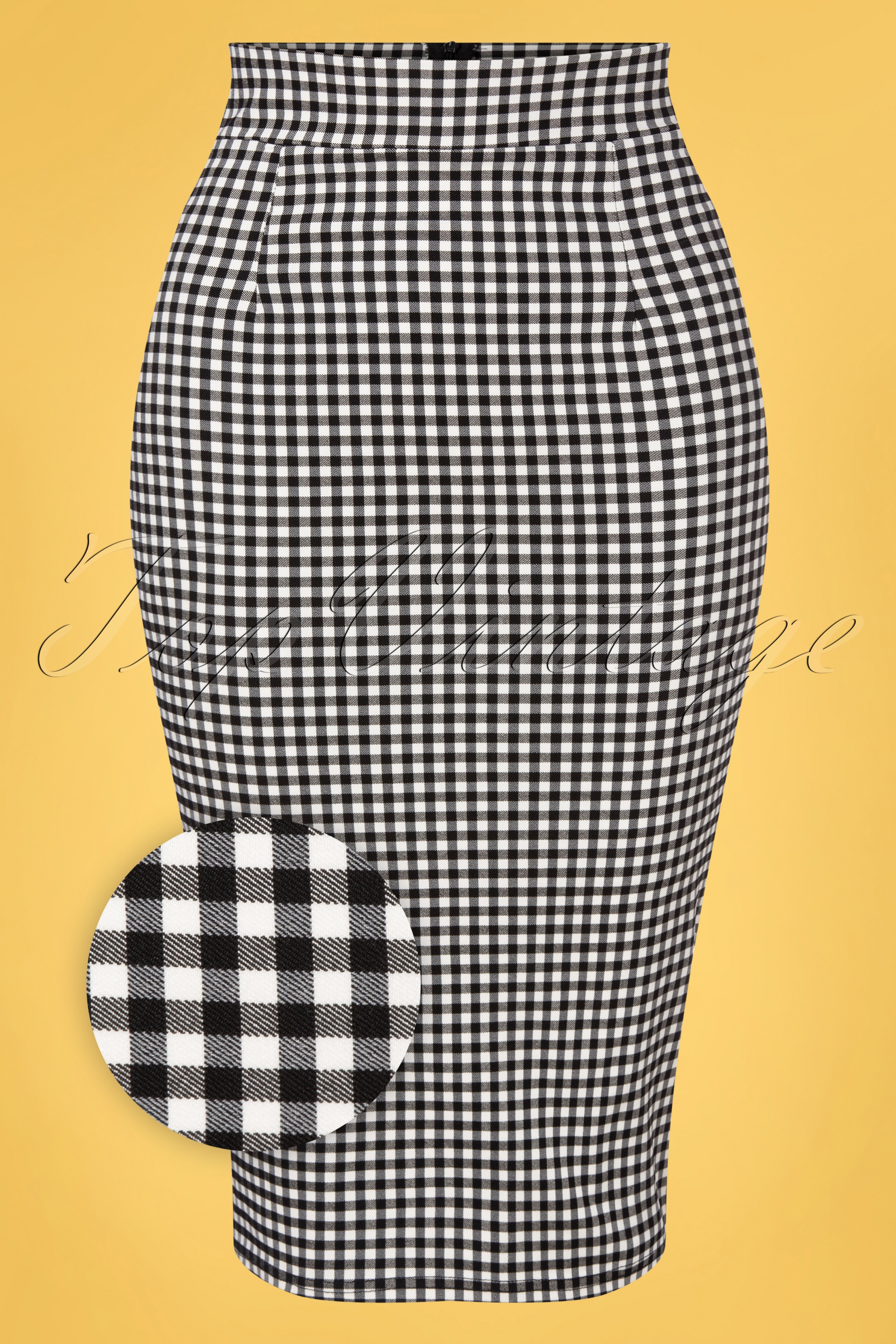 Vintage Chic for Topvintage - Luana Gingham pencil rok in zwart en wit 2