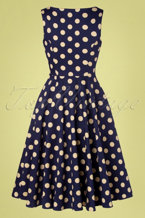 Hearts & Roses - 50s Mia Polkadot Swing Dress in Navy and Cream 6