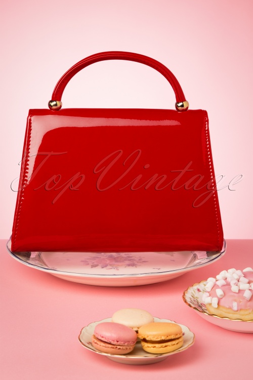 La Parisienne - 60s Lillian Lacquer Flap Bag Années 60 en Rouge Coquelicot 4
