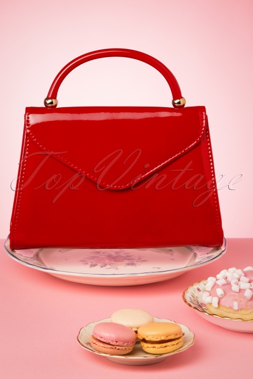 La Parisienne - 60s Lillian Lacquer Flap Bag Années 60 en Rouge Coquelicot 2