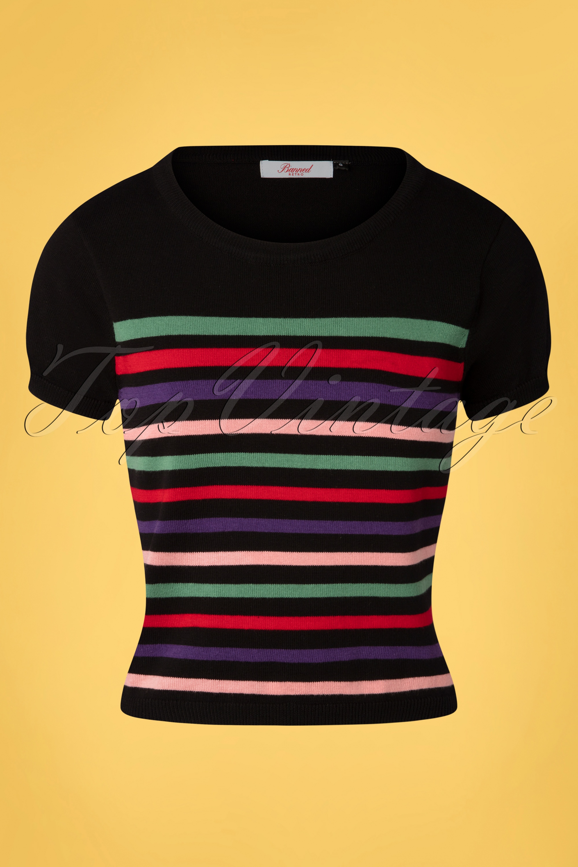 Banned Retro - Memory Lane gestreepte top in zwart