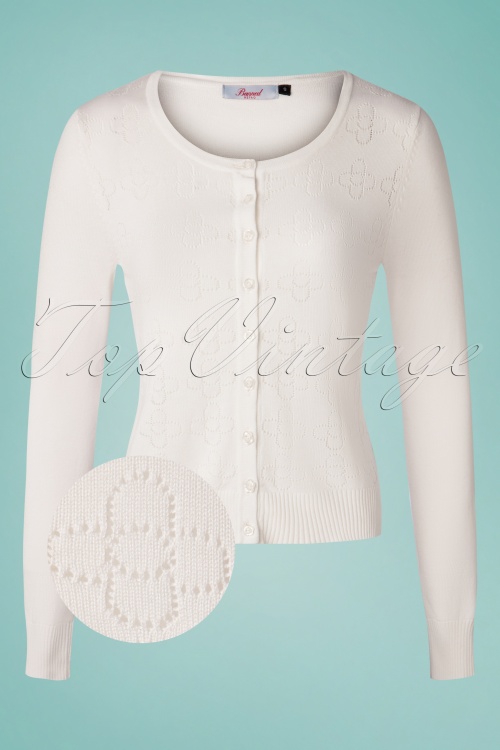 Banned Retro - 60s Flower Power Knit Cardigan in White