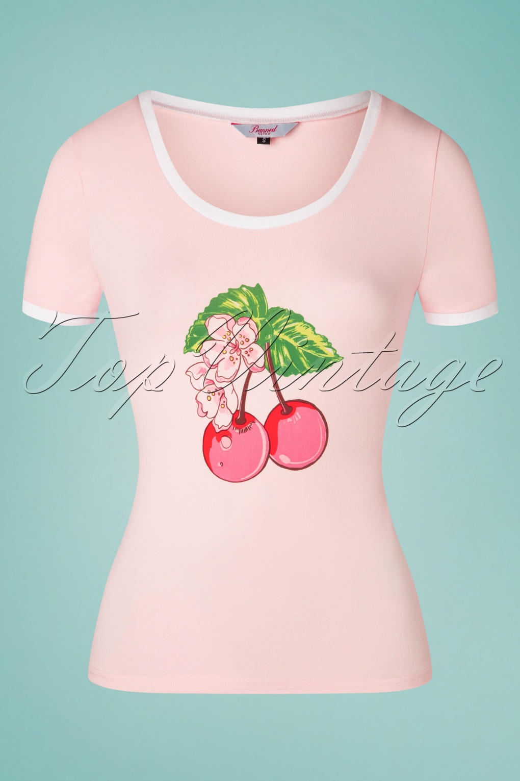 50s Merry Cherry Dreams T Shirt In Light Pink