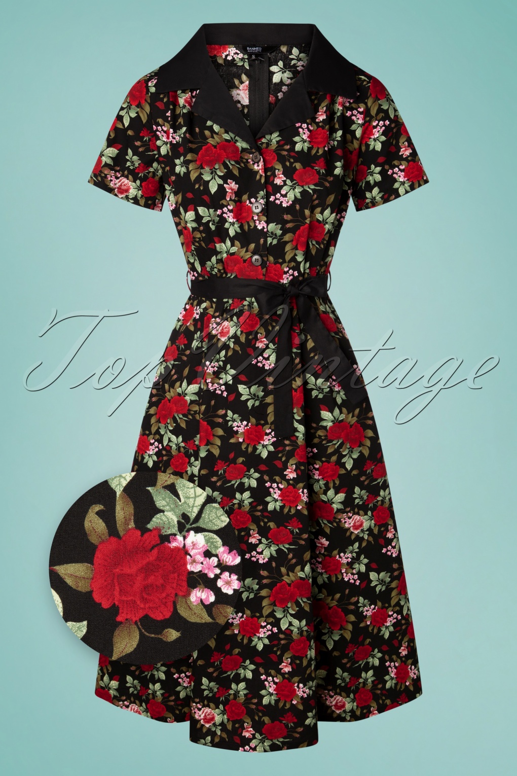 red dress with black roses