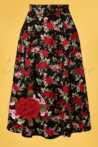 Banned Retro - 50s Rose Garden Swing Skirt in Black