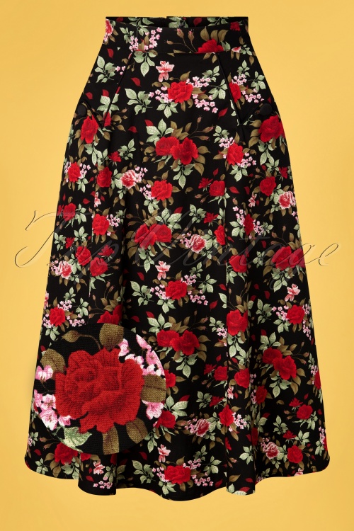 Banned Retro - 50s Rose Garden Swing Skirt in Black