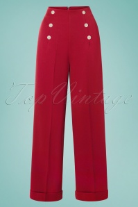 Banned Retro - 40s Day To Night Button Trousers in Red