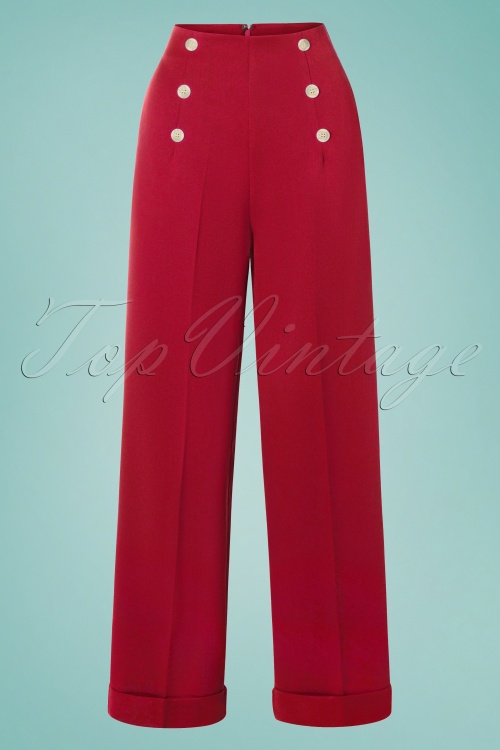 Banned Retro - Day To Night Button Trousers Années 40 en Rouge