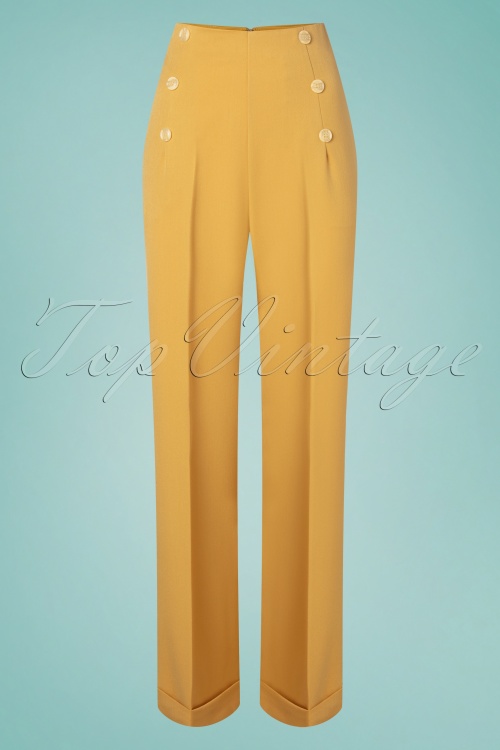 Banned Retro - 40s Day To Night Button Trousers in Mustard