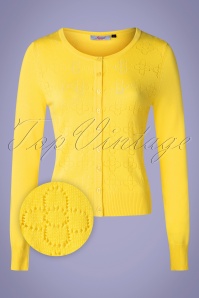 Banned Retro - 60s Flower Power Knit Cardigan in Yellow