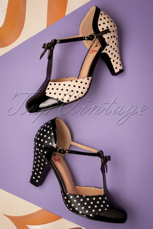 Banned Retro - 50s Kelly Lee T-Strap Pumps in Black and Blush 6