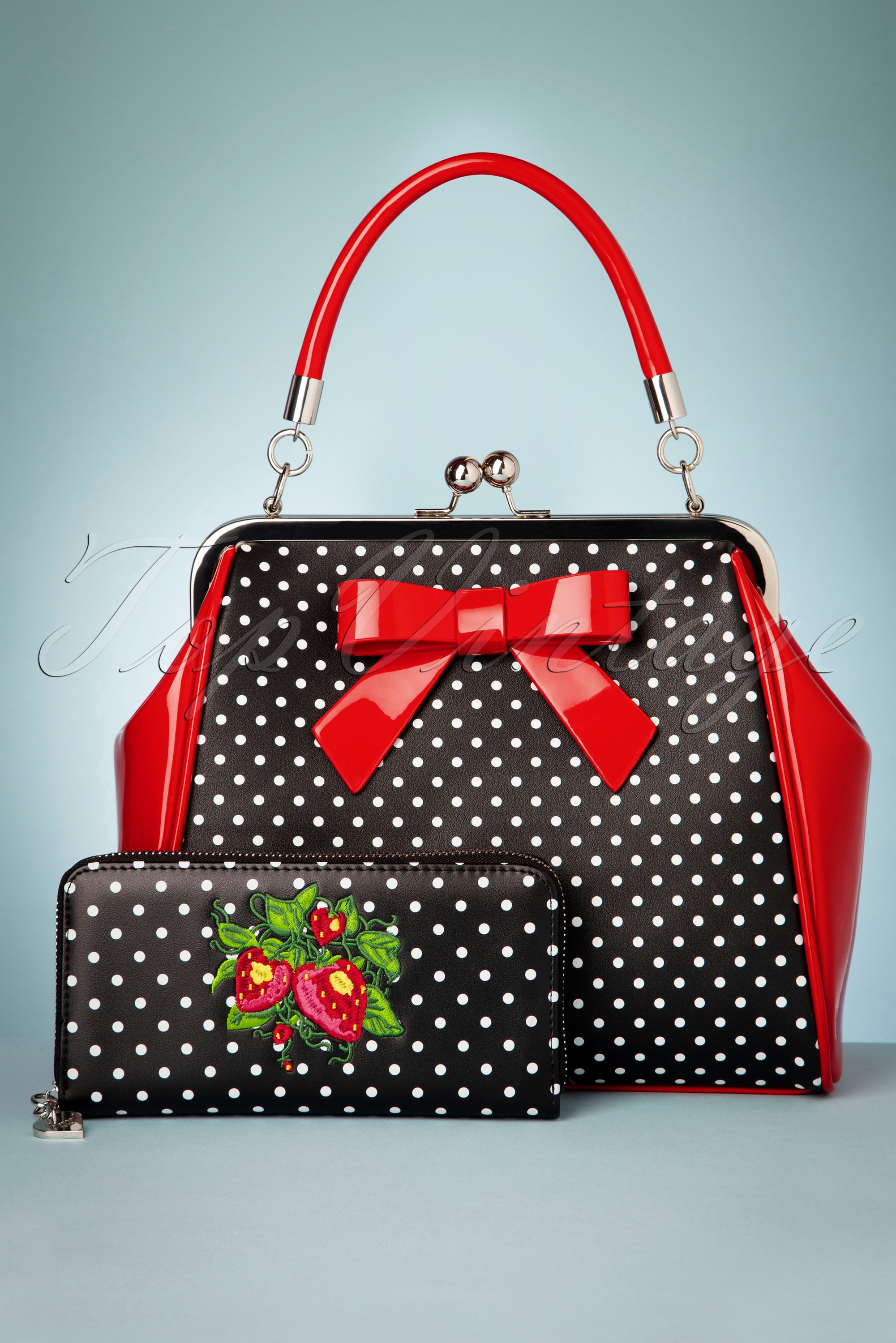 Banned Retro - Frances Polka Star tas in zwart en rood 6