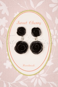 Sweet Cherry - Romantic Black Roses Earrings Années 40