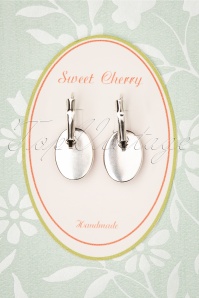 Sweet Cherry - 50s Lucky Black Cat Drop Earrings in Silver and Pink 3