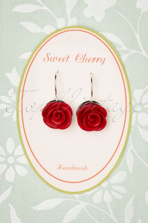 Sweet Cherry - 50s Sparkling Rose Earrings in Red