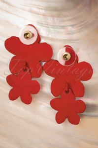 Topvintage Boutique Collection - Flower Child Earrings Années 70 en Rouge 4