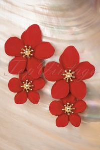 Topvintage Boutique Collection - Flower Child Earrings Années 70 en Rouge 2