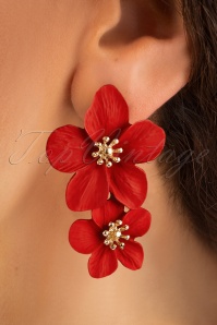 Topvintage Boutique Collection - Flower Child Earrings Années 70 en Rouge