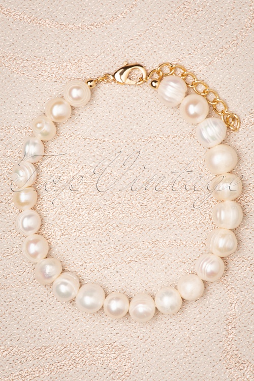 Topvintage Boutique Collection - Pearls Are A Girl's Best Friend Bracelet Années 50 en Ivoire