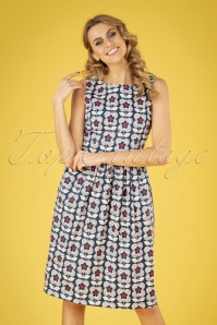 Circus - 60s Gradtile Floral Swing Dress in Navy