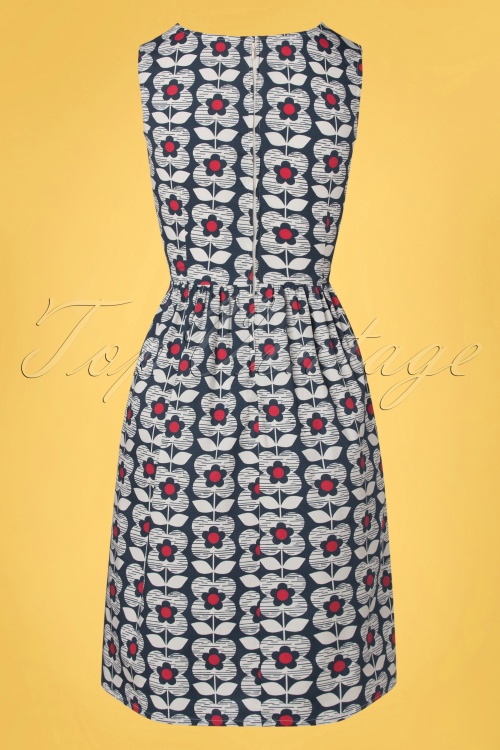 Circus - 60s Gradtile Floral Swing Dress in Navy 4