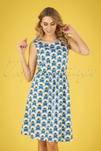 Circus - 60s Lenni Floral Swing Dress in Sky Blue
