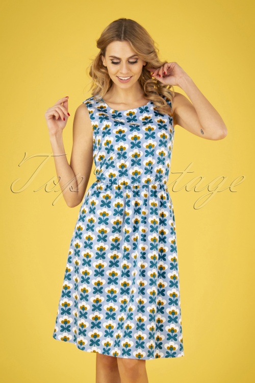 Circus - 60s Lenni Floral Swing Dress in Sky Blue
