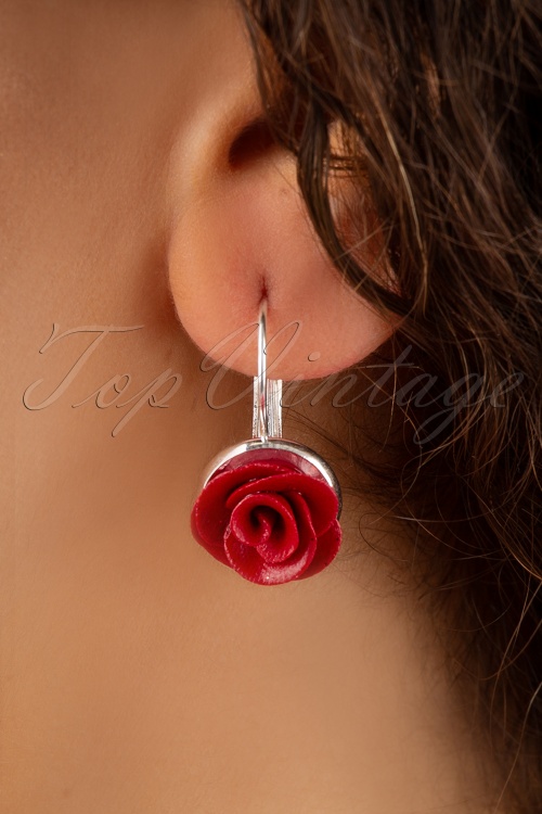 Sweet Cherry - 50s Sparkling Rose Earrings in Red 2