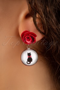 Sweet Cherry - 50s Kitty Cat Rose Earrings in Red 2