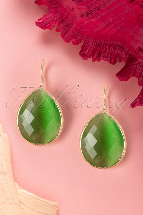 Day&Eve by Go Dutch Label - Lavina Stone Drop Earrings Années 50 en Vert 2