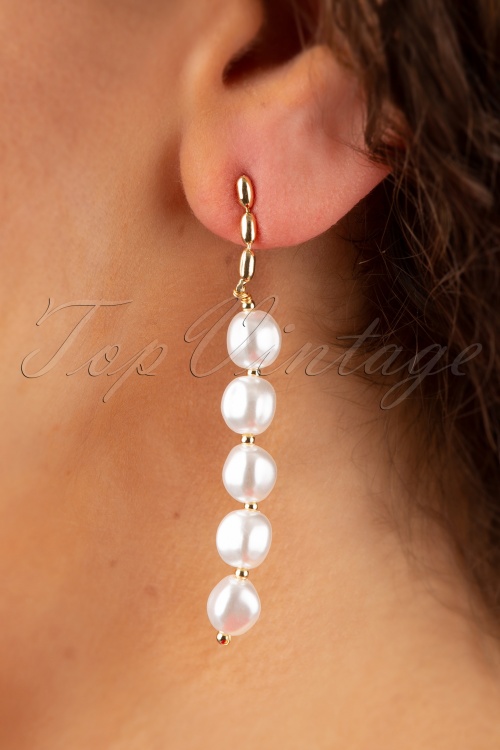 Day&Eve by Go Dutch Label - String Of Pearls Earrings Années 50 en Doré 2