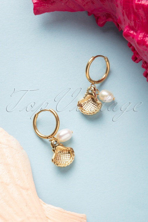 Day&Eve by Go Dutch Label - Shell and Pearl Earrings Années 50 en Doré 4