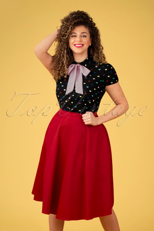 Collectif Clothing - Matilde Classic Cotton Swing Skirt Années 50 en Rouge