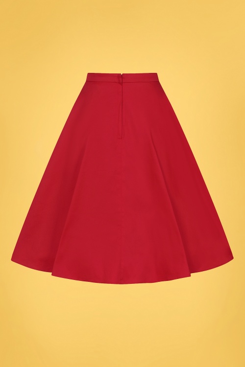 Collectif Clothing - 50s Matilde Classic Cotton Swing Skirt in Red 3