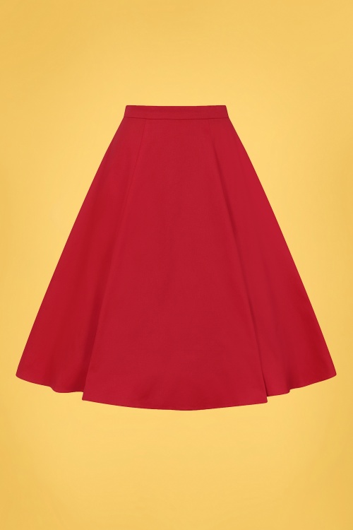 Collectif Clothing - 50s Matilde Classic Cotton Swing Skirt in Red 2